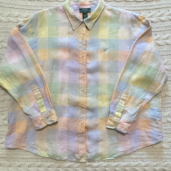 Ralph Lauren vintage pastel plaid linen button down classic preppy shirt size 3X - Picture 5 of 7